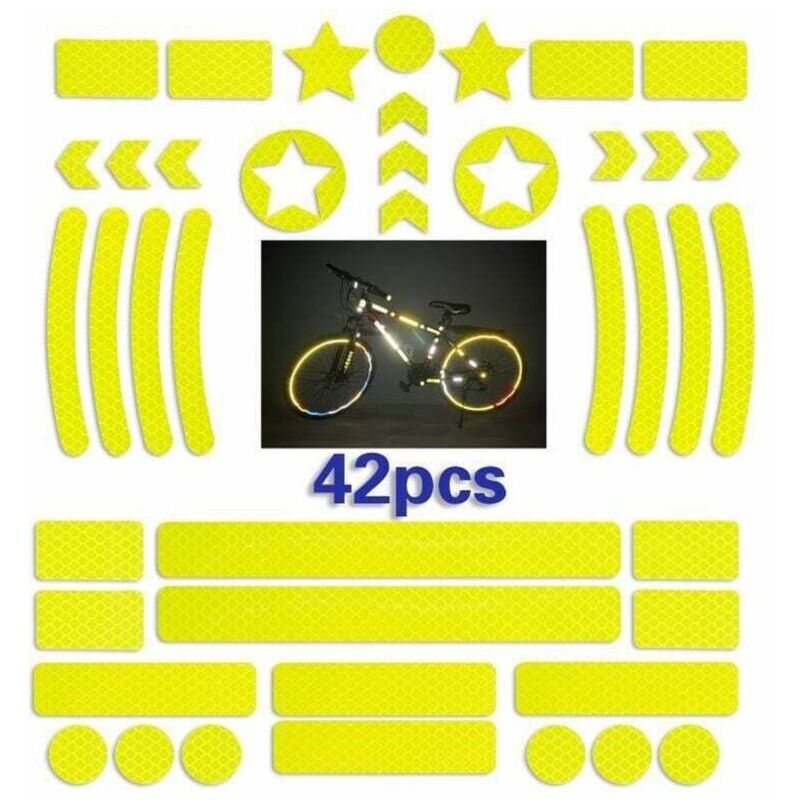 ZVD 42 Stück Reflektoraufkleber für Fahrradhelme, Reflektorband für Fahrräder, Reflektoraufkleber für Bikes, Reflektoraufkleber für Roller (Gelb)