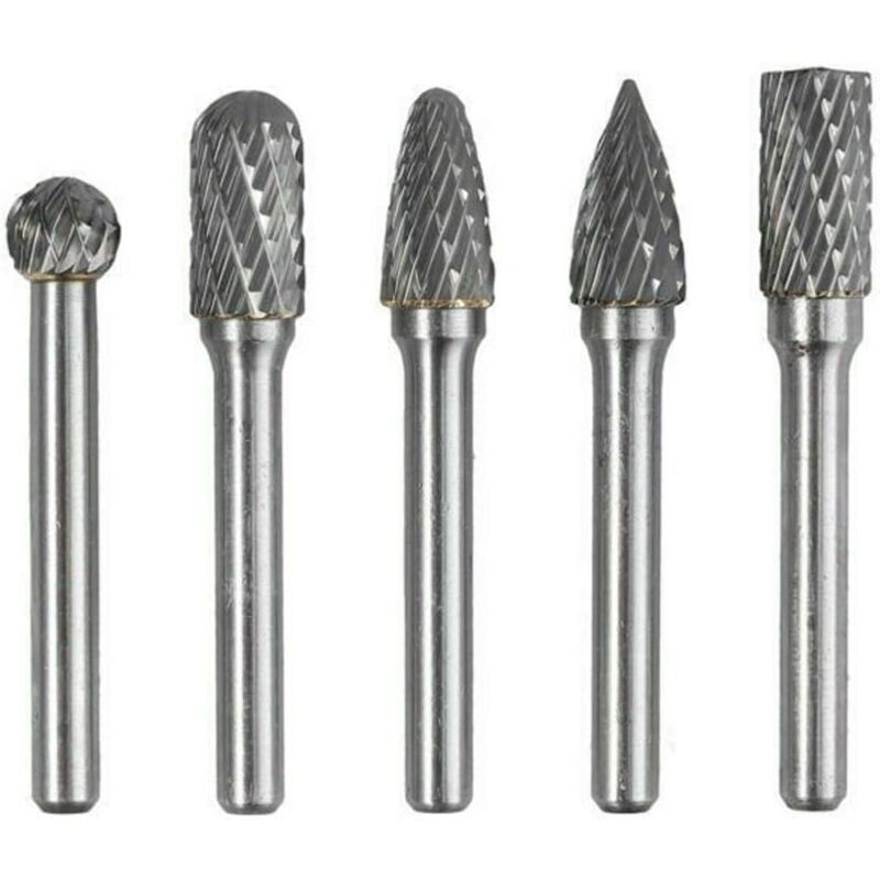 ZVD-5 PCS 6 mm Queue 10 mm Tête Tungstène Carbure Double Coupe Rotary Burr Set Pour Travail du Bois Gravure Die Grinder Carving Burr Bit Set