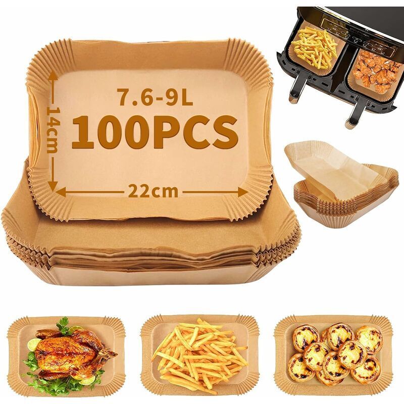 ZVD-Air Fryer Backpapier 22x14cm, 100 Stück rechteckiges Air Fryer Papier, antihaftbeschichtet, öl- und wasserabweisend, Air Fryer Zubehör,