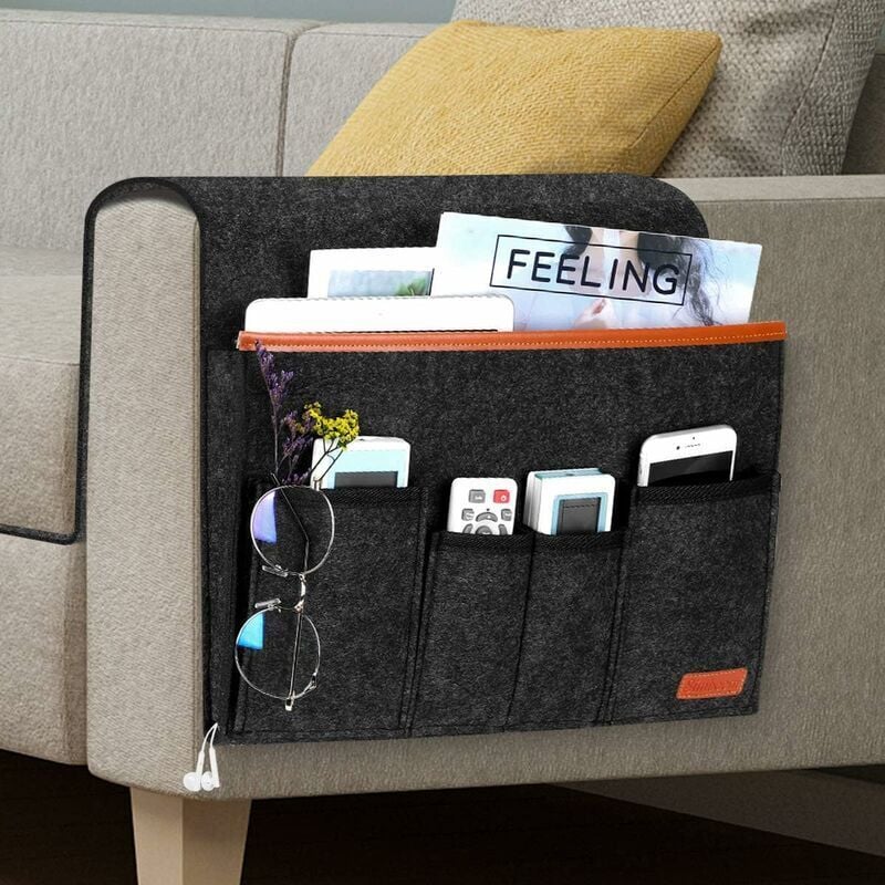 ZVD Armlehnentasche, Filz-Hängesessel-Caddy-Organizer, Sofa-Fernbedienungshalter mit 5 Taschen für Telefon, iPad, Zeitschriften, Brillen, Kabel