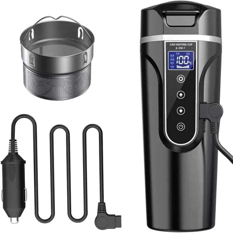 ZVD-Auto-Wasserkocher, 12 V/24 V Auto-Wasserkocher, beheizter Wasserbecher für Auto/LKW/Reisen, tragbarer Auto-Wasserkocher mit LCD-Display,