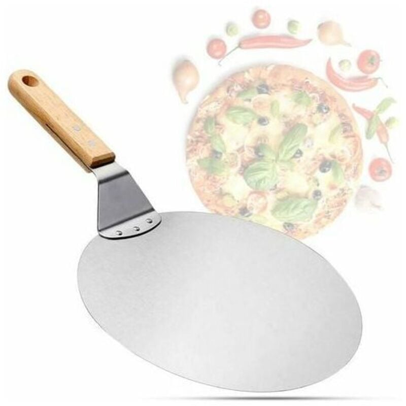 ZVD - Déstockage Pelle à pizza en acier inoxydable avec manche en bois, poussoir à pizza pour pierre à pizza, poussoir à pain, pelle à gâteau, pelle