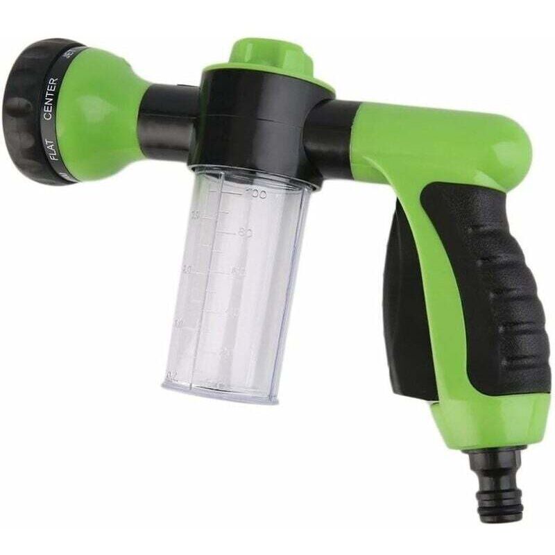 ZVD-Gartenschlauch-Sprühpistole mit Tank für Seife oder Dünger – Jet Wash – Bewässerungszubehör – 8 Bewässerungsmodi – Gartenschlauch-Sprühgerät mit