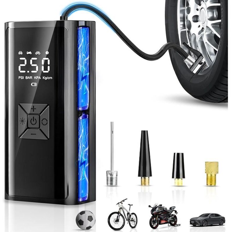 Gonfleur Pneus Voiture Sans Fil, Compresseur à Air Portatif Sans Fil avec led, Arrêt Automatique, Batterie Rechargeable 6000mAh, Mini Pompe à Air