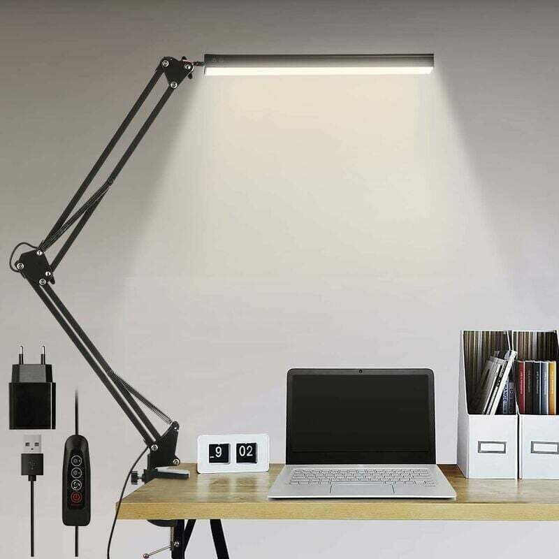 Lampe de bureau led, lampe de bureau d'architecte pliable 14 w avec clip, 10 niveaux de luminosité x 3 modes de couleur, lampe de bureau réglable,