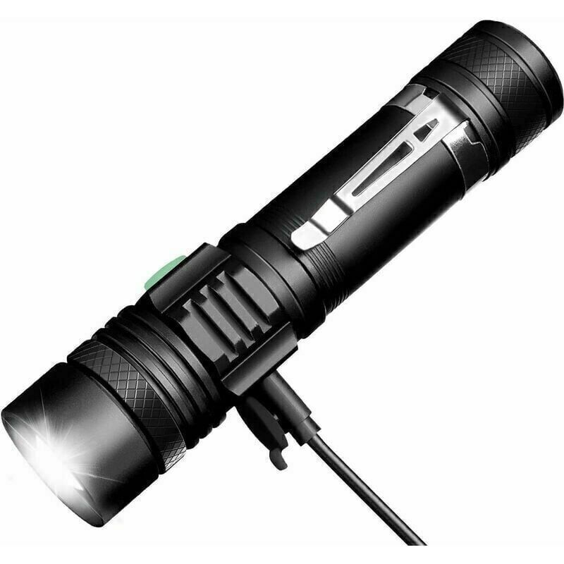 Lampe de poche led, lampes de poche rechargeables usb, lampe de poche led extrêmement lumineuse, lampe de poche étanche avec 4 modes (batterie non