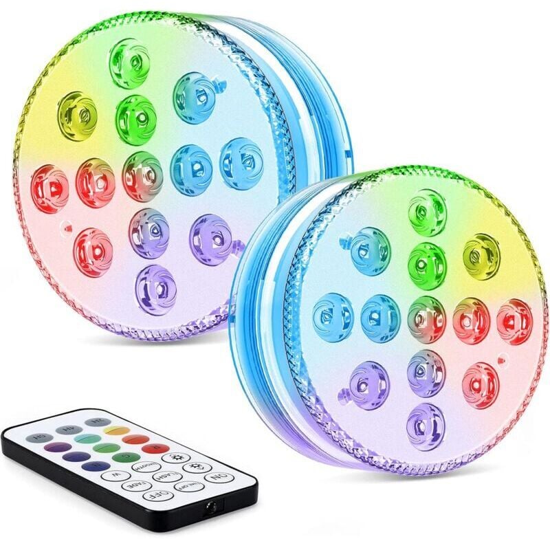 Lumières Led Submersibles GolWof 2 Pack 13-LED Lampe led Submersible 16 rgb Couleurs Submersible à led IP68 Étanche Lumières led avec Télécommande