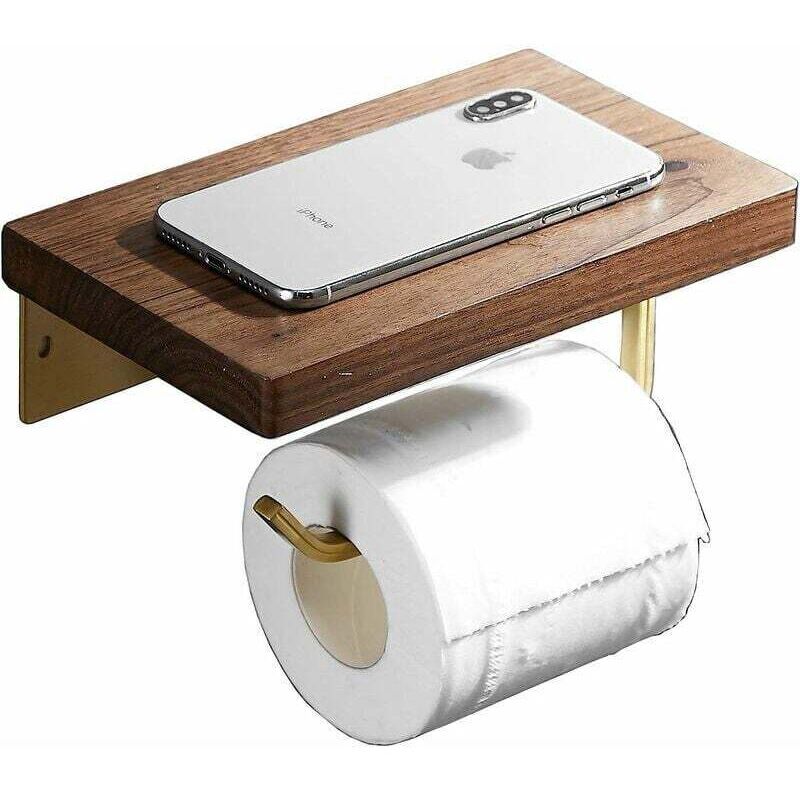 Porte-Papier Toilette, Porte-Papier Toilette avec Support Mural pour Étagère en Bois (Auto-Adhésif ou à Percer), Porte-Papier Toilette pour Cuisine