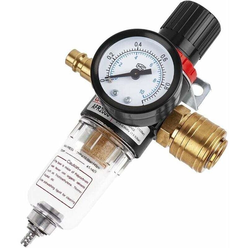 Régulateur d'Air 1/4 avec Filtre à Air, Séparateur d'Eau et d'Huile, Lubrifiant pour Compresseur et Outils à Air - ZVD