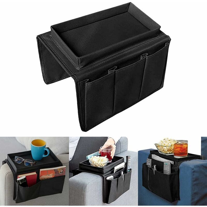 ZVD Sofa-Armlehnen-Organizer, Aufbewahrungsstreifen, Tablett, mehrere Taschen, Telefon, Zeitschriften, Snacks, Gläser, Fernbedienung, Tablet,