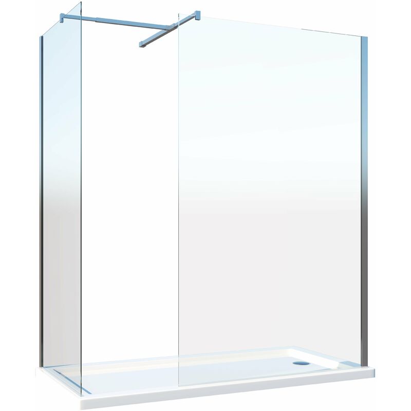 Giorgy - Doppelte Walk-in Duschwand mit T-förmigem oberen Stützarm 8 mm Glas Reversibel CM.100 Glas + Glas 110