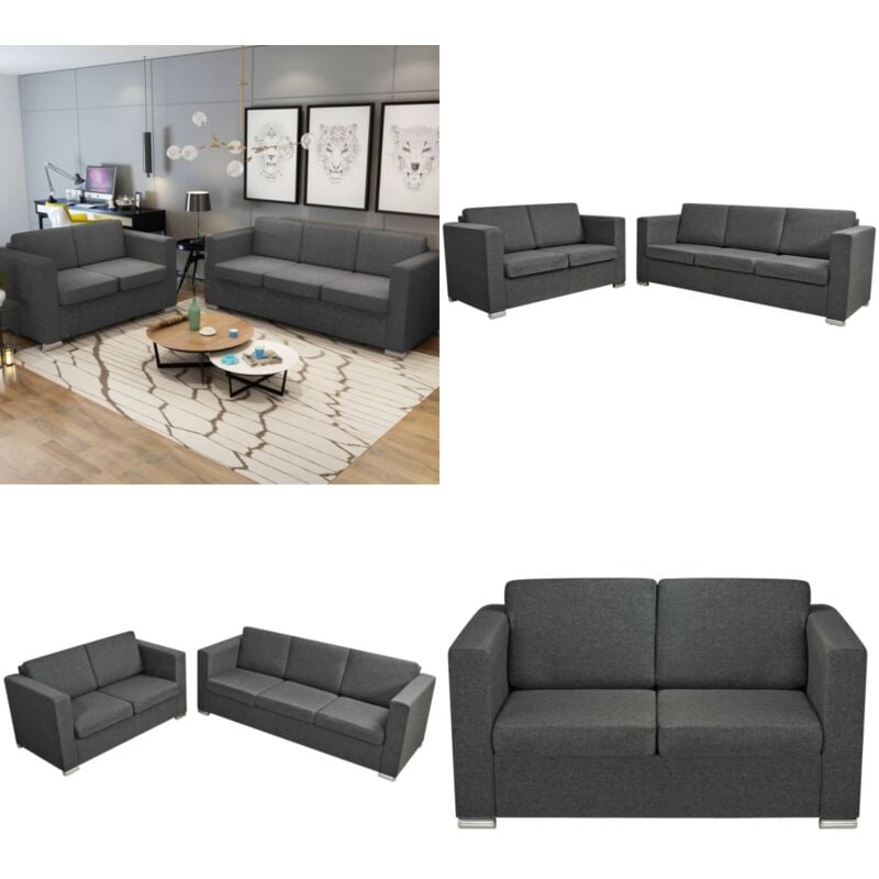 Zweiteilige Sofagarnitur Stoff Dunkelgrau - Couchgarnitur - Sofa Set - Wohnlandschaft - Zweitesiliger Sofa - Dunkelgraue Couch - Home & Living