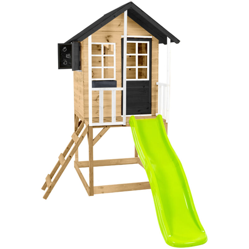 Zwerkules Holzspielhaus / Stelzenhaus 'Holli 1', natur / grau, mit Rutsche