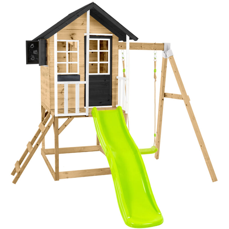 Zwerkules Holzspielhaus / Stelzenhaus 'Holli 2', natur / grau, mit Rutsche und Schaukel