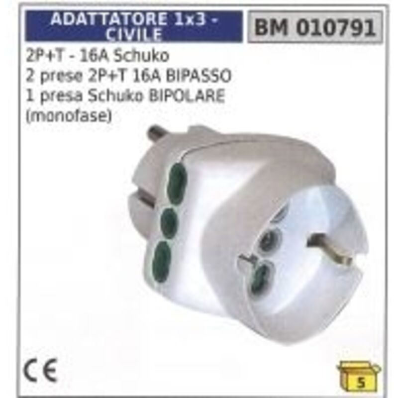 Zwischenstecker 2-polig + Erde - 16A schuko 2 Steckdosen 2-polig + Erde 16A 1 schuko Steckdose