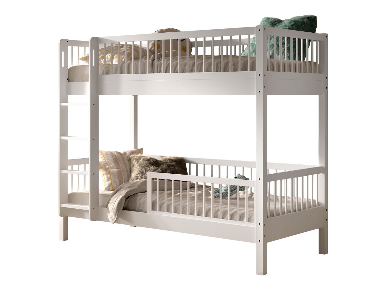 Etagenbett Stockbett 90x200 Rausfallschutz Jugendbett Buche massiv Weiß