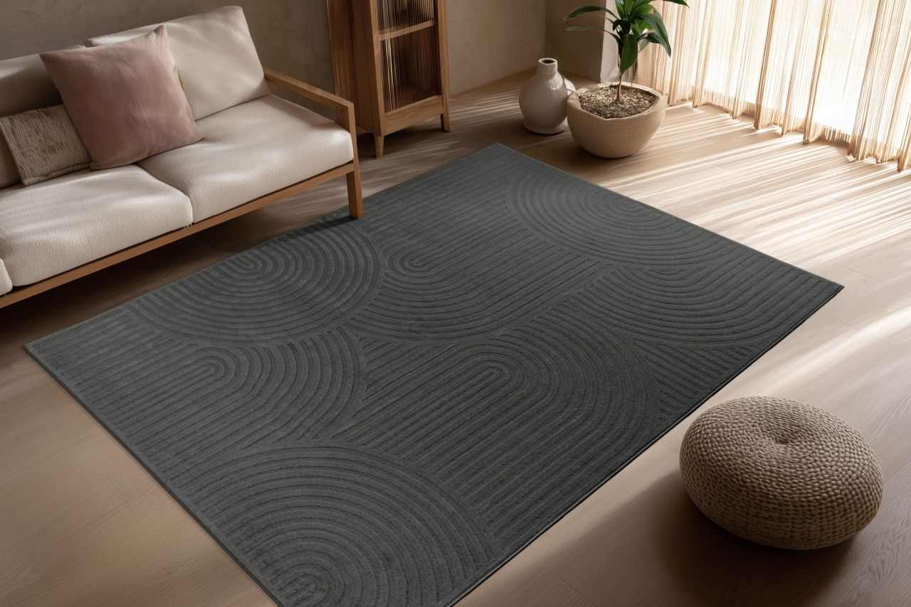 Teppich Höhe 11 mm moderner Kurzflorteppich rechteckig Grau Wohnzimmer 4 Größen