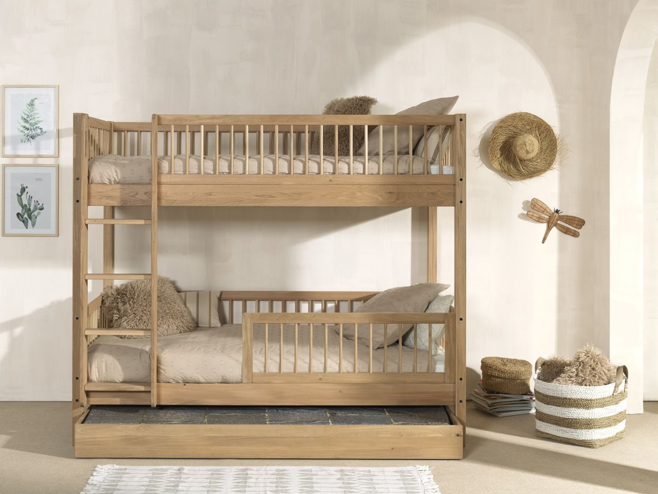 Etagenbett 90x200 Bettschublade Rausfallschutz Jugendbett Hochbett Eiche massiv