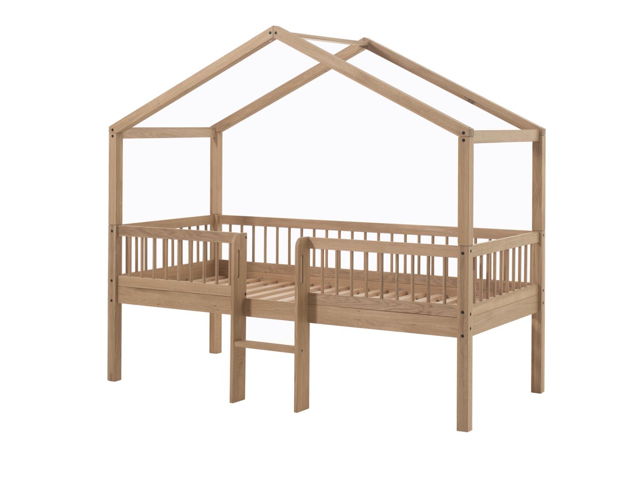 Halbhohes Hausbett Leiter Lattenrost 90x200 Spielbett Eiche massiv natur geölt