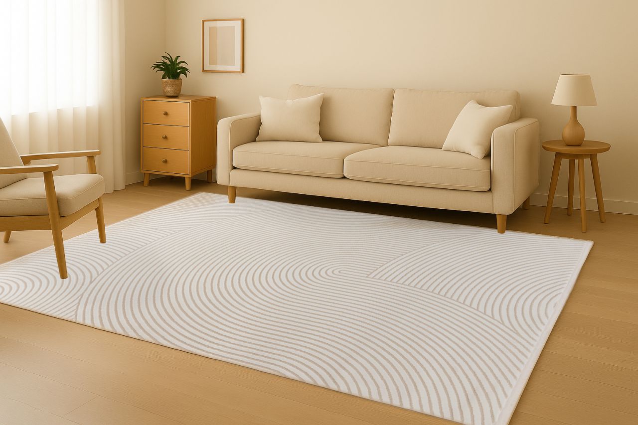 Teppich Höhe 11 mm Kurzflorteppich rechteckig Elfenbein Wohnzimmer 4 Größen