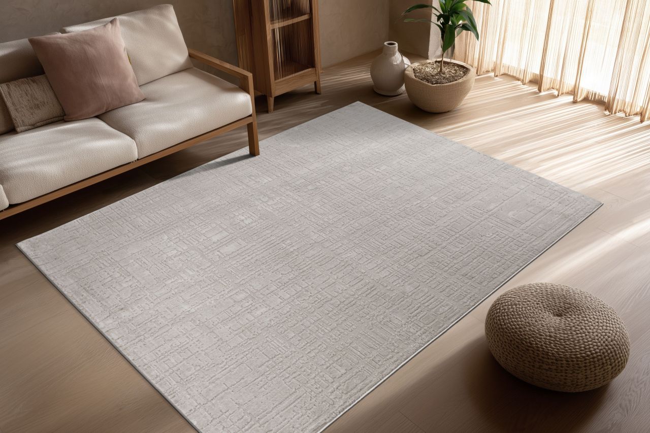 Teppich Höhe 11 mm robuster Kurzflor rechteckig Silber Wohnzimmer 4 Größen