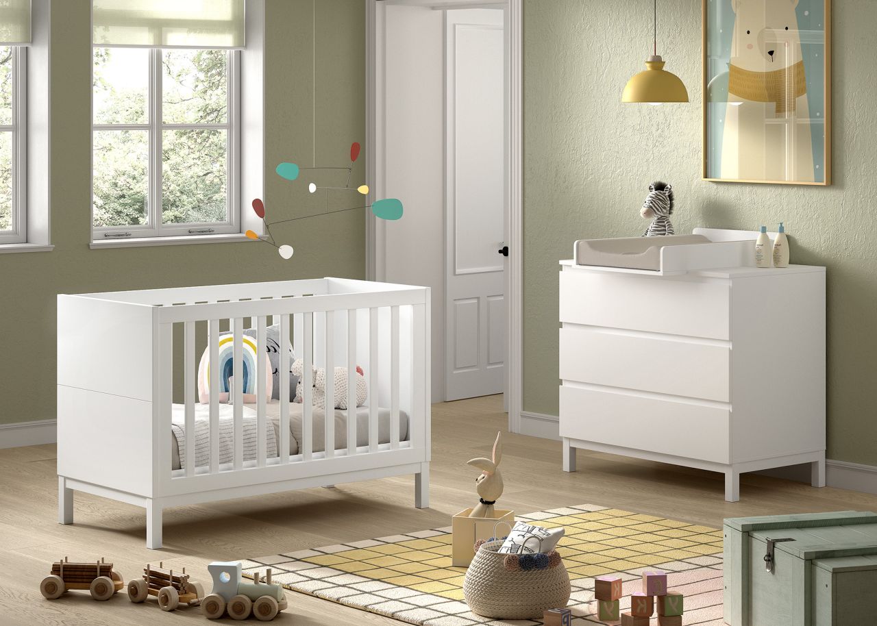 Set Babybett Kinderbett 60x120 und Wickelkommode Kinderzimmer Babyzimmer Weiß