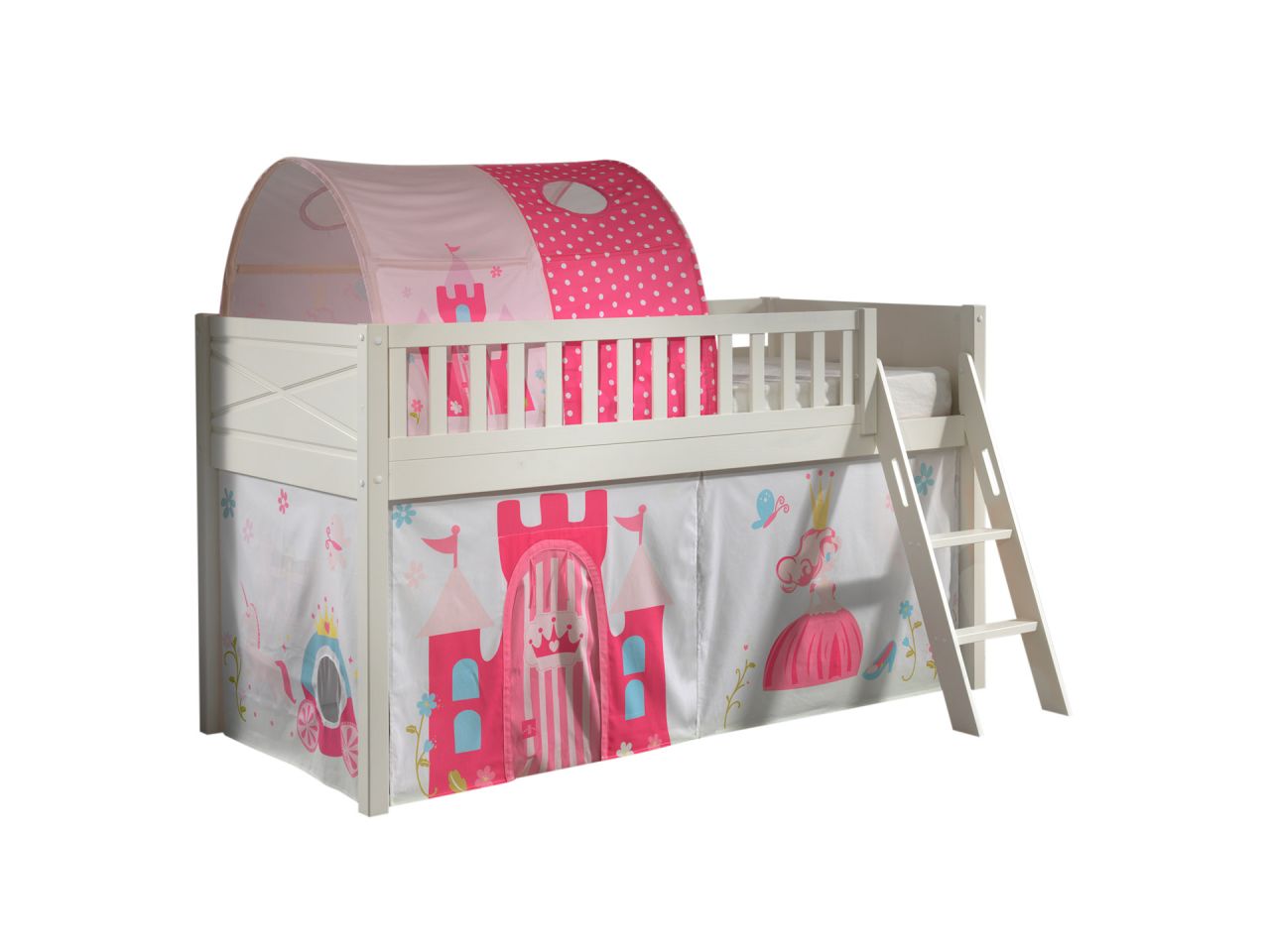 Set Spielbett Vorhang Lattenrost Hochbett Kinderbett 90x200 Prinzessin Pink Rosa