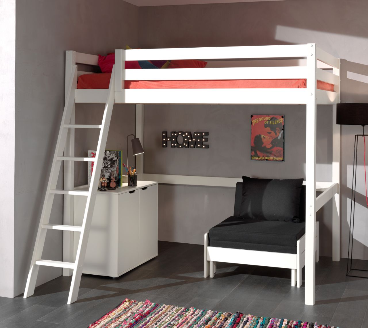 Vipack: 'PINO' Hochbett Höhe 190 in 140 x 200 incl. Kommode und Sessel - Weiß