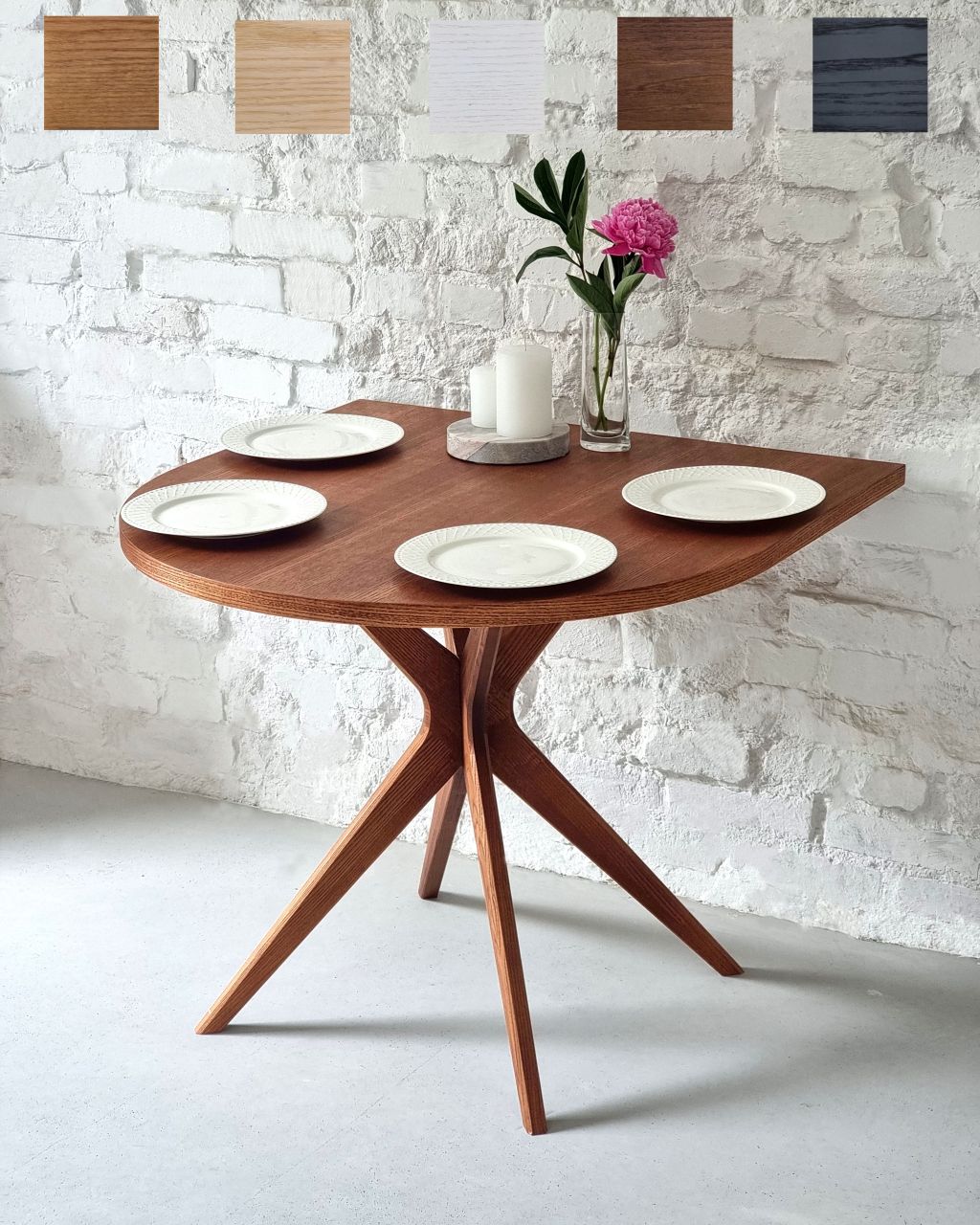 Halb ovaler Esszimmertisch Furniert JUBI 90x90 cm Esstisch Küchentisch Esszimmer