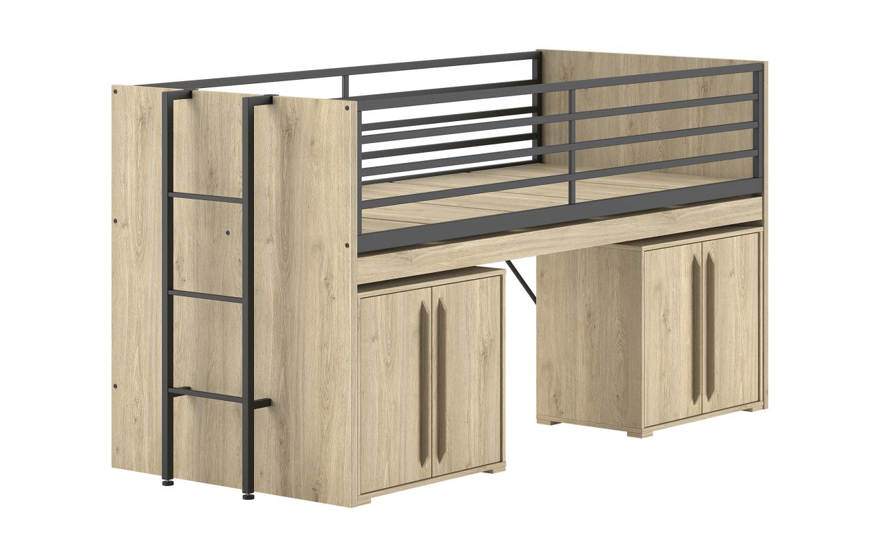 Funktionsbett 90x200 Schreibplatte 2 Kommoden 2T Hochbett Spielbett Jugendzimmer