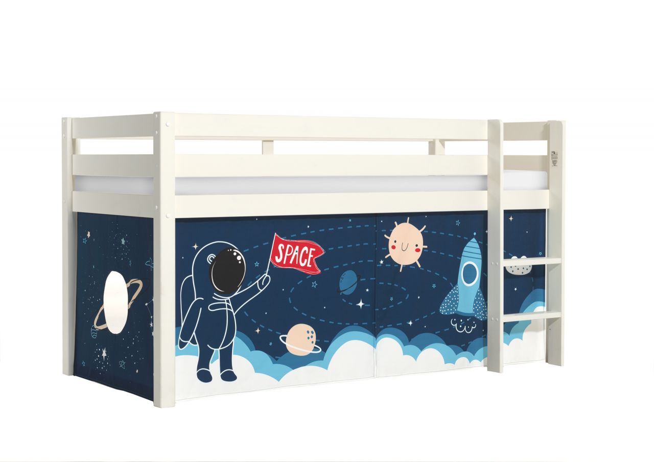 Vipack:'Pino' Halbhohes Bett mit Textilset 'Space Shuttle'-Weiß