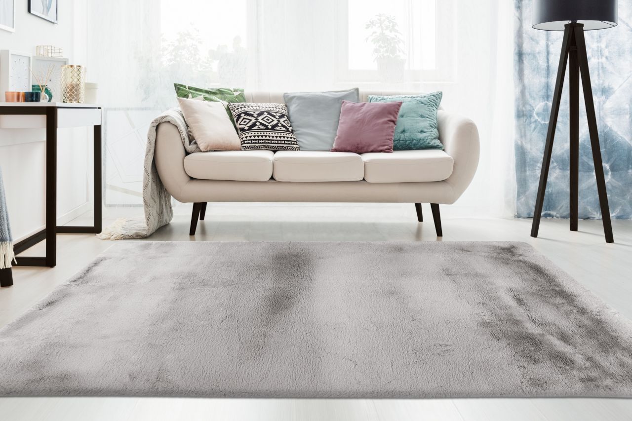 Teppich Höhe 48 mm Hochflorteppich rechteckig Silber Wohnzimmer 4 Größen