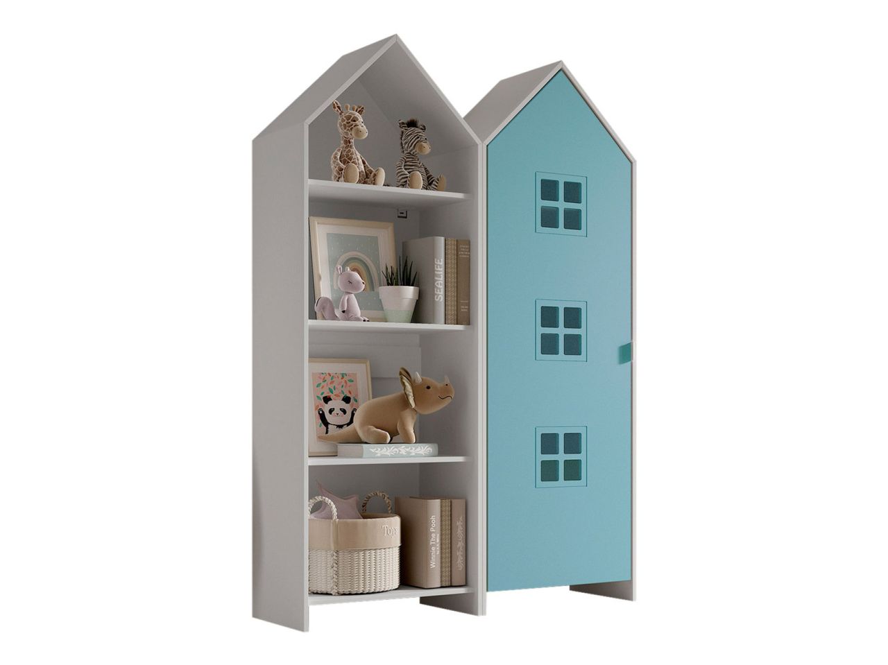 Set: Schrank und Regal 'CASAMI BRUGES' Jugendschrank Wäscheschrank Weiß / Blau