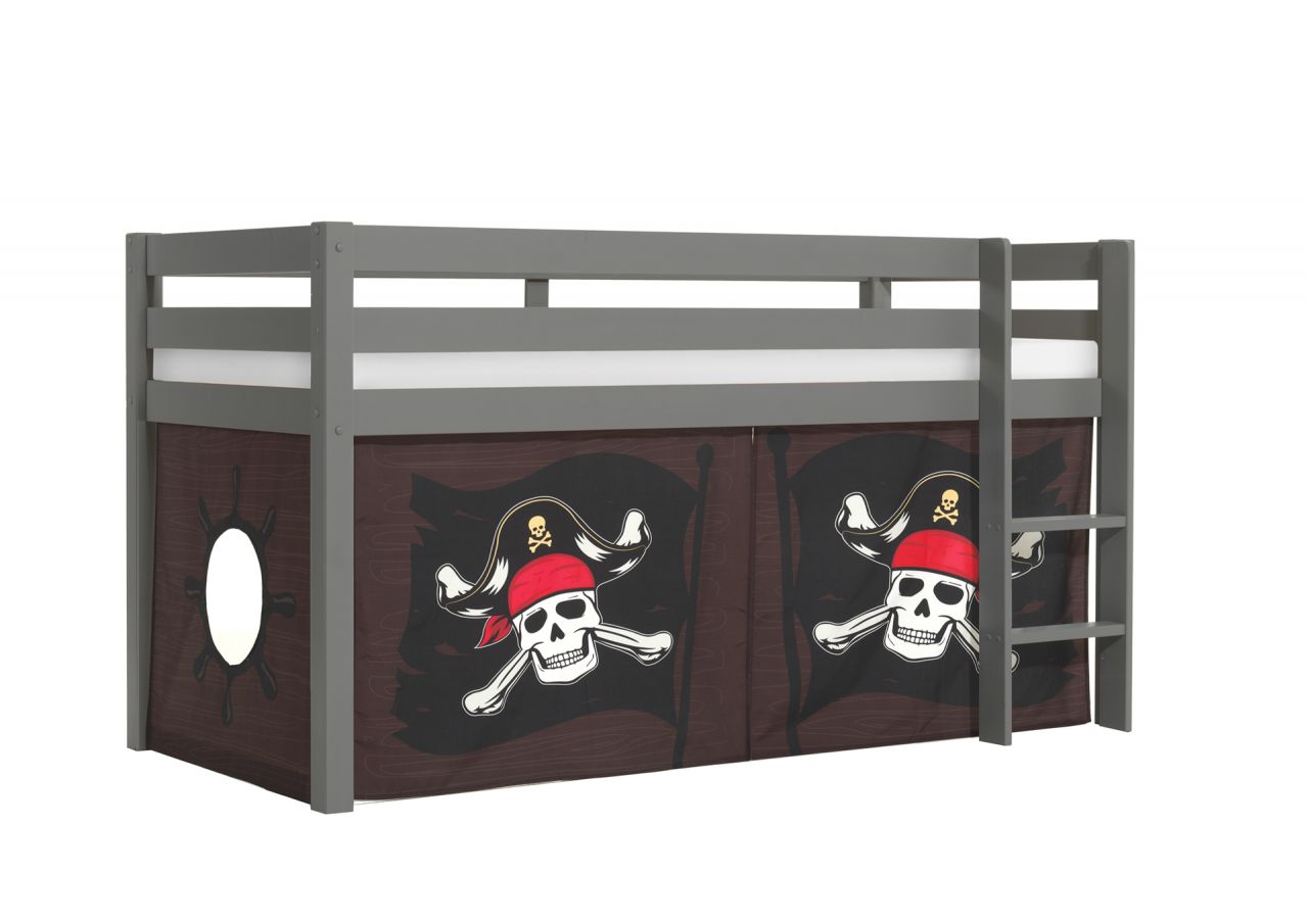 Vipack:'Pino' Halbhohes Bett mit Textilset 'Caribian Pirate'-Grau
