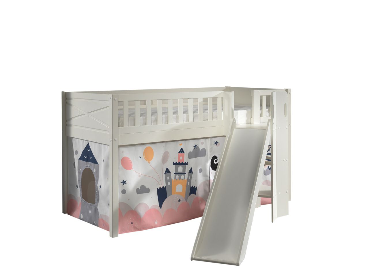 Set Spielbett Rutsche Vorhang Lattenrost Hochbett Kinder 90x200 Prinzessin rosa