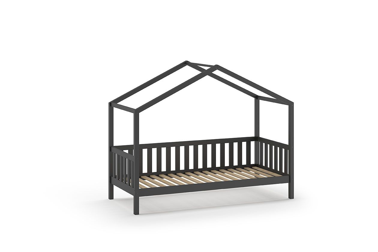 Set Hausbett Spielbett 90x200 Kinderbett Lattenrost Möbel Kojenbett Anthrazit