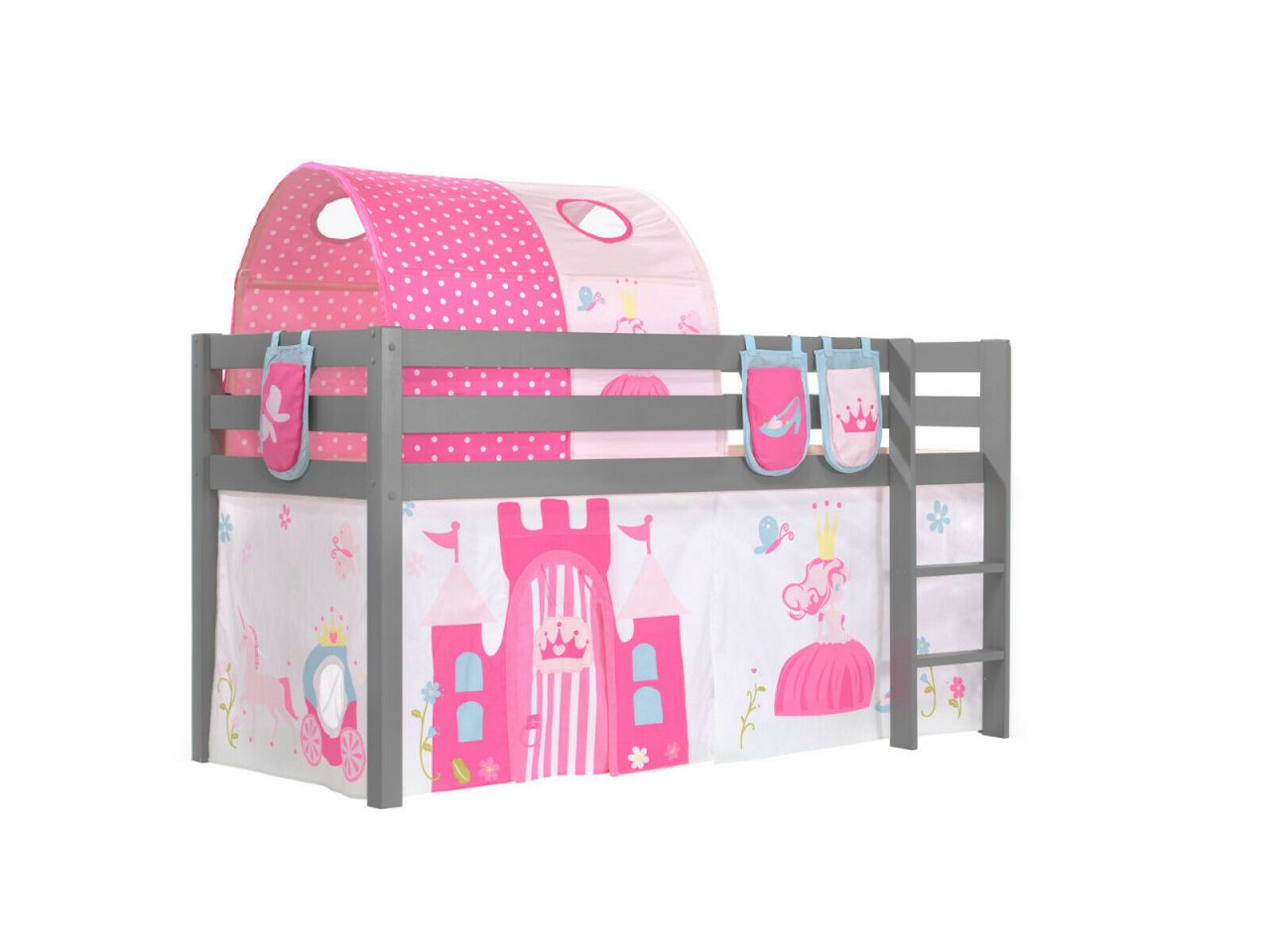 Vipack:Spielbett 'Pino' +Textilset+Taschen+Tunnel -Jugend/Kinderbett Hochbett
