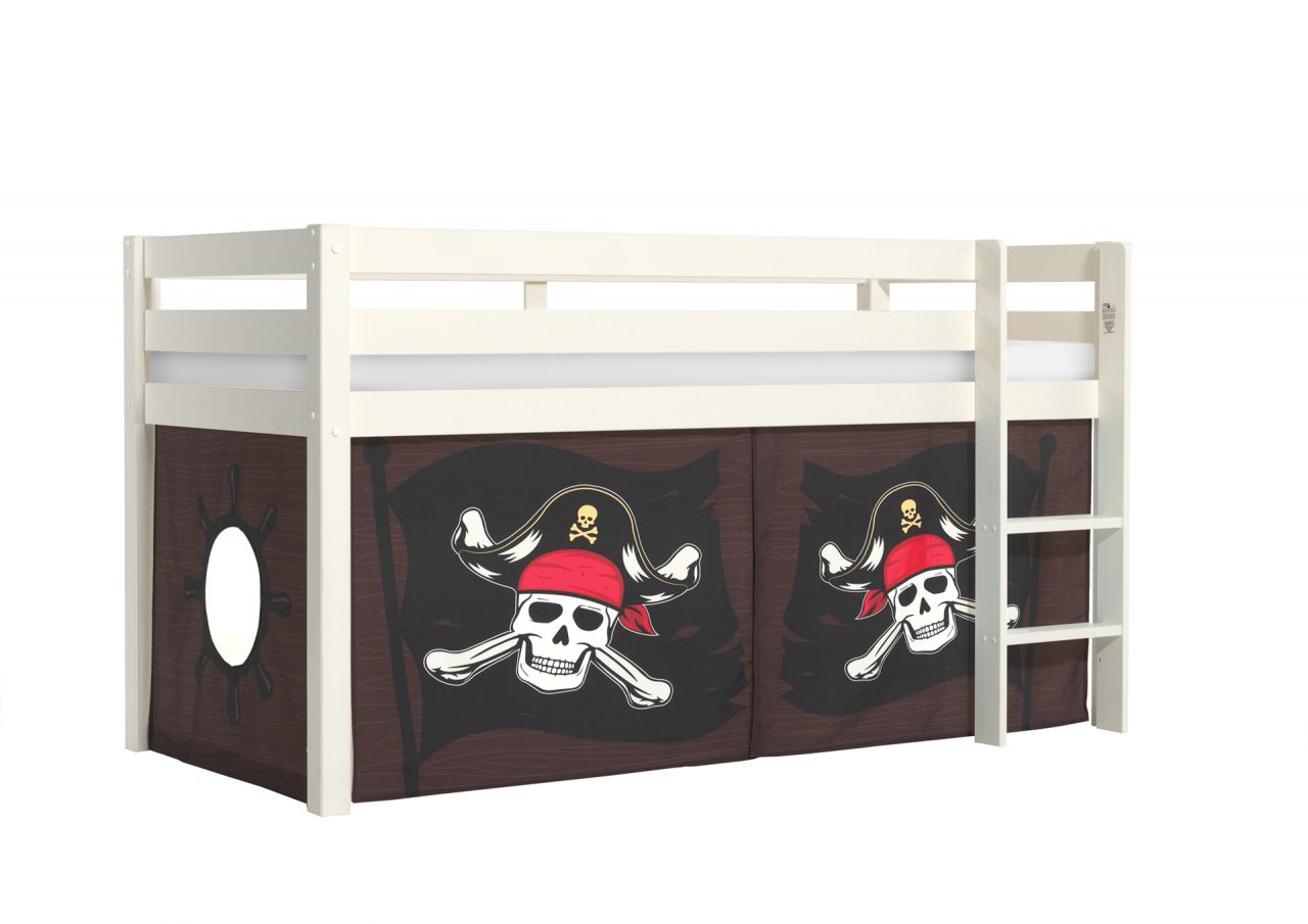 Vipack:'Pino' Halbhohes Bett mit Textilset 'Caribian Pirate'-Weiß
