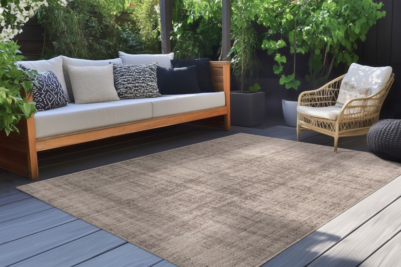 Teppich Höhe 5 mm Kurzflorteppich rechteckig Taupe Indoor Outdoor 4 Größen