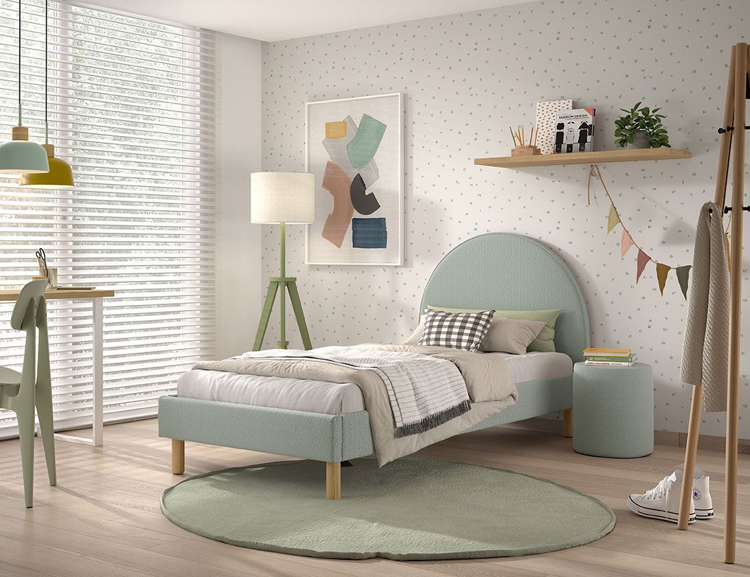 Set Polsterbett 90x200 Hocker Nachttisch Lattenrost Jugend Kinder Grün Einzel...