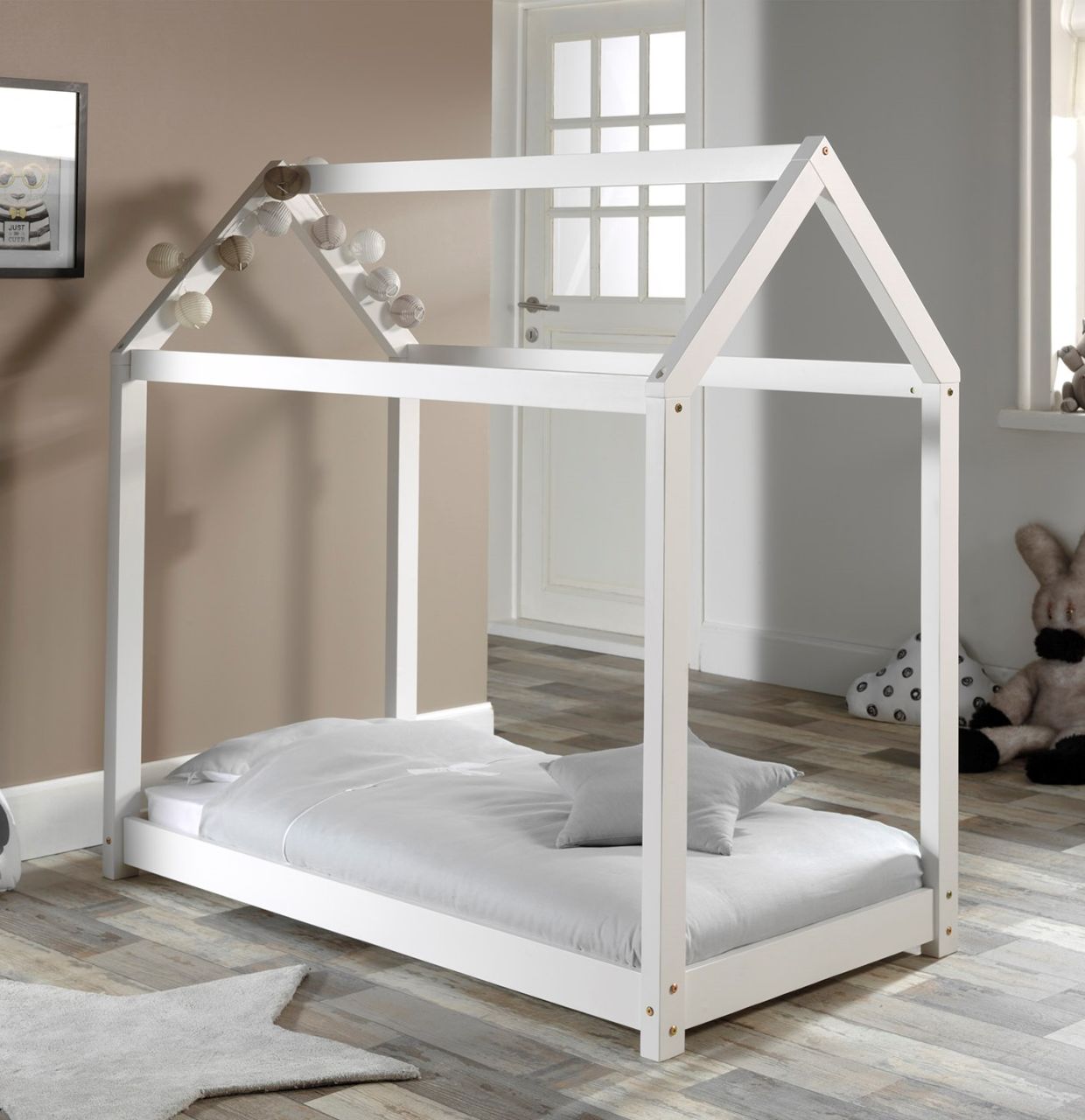 Vipack: Hausbett 70 x 140 'CABANE' - Kinderbett Tipi-Bett - Kiefer massiv Weiß