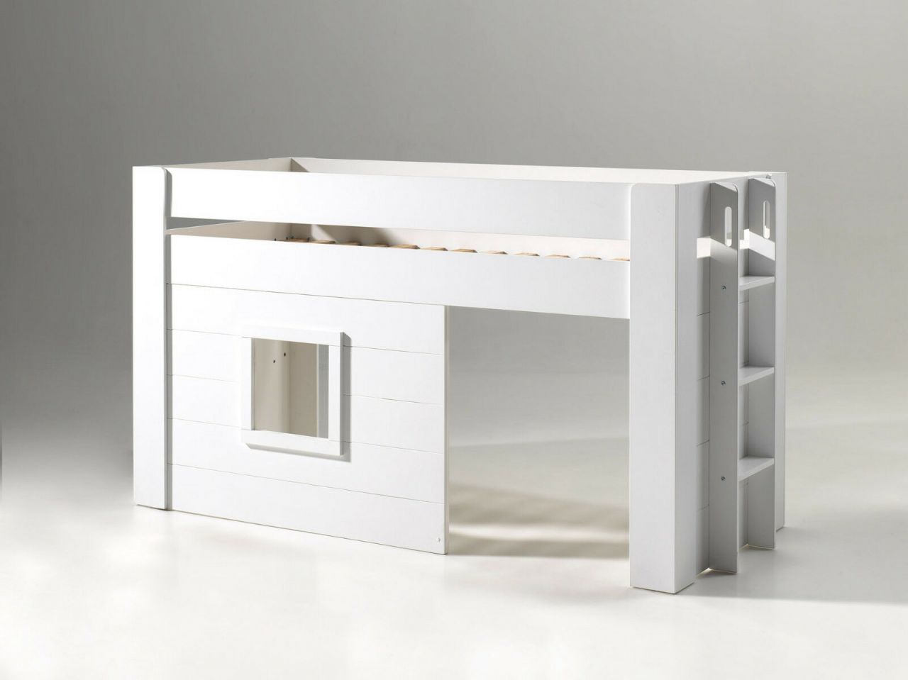 Vipack: Halbhohes Spielbett 'NOAH' 90 x 200 - Hausbett Hochbett Kinderbett Weiß