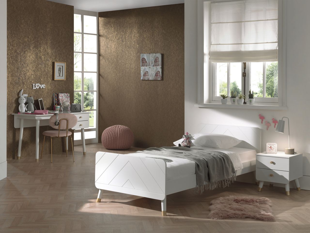 Vipack:'Billy' Set 3-tlg.:Bett+Nachtkonsole+ Schreibtisch-Weiß