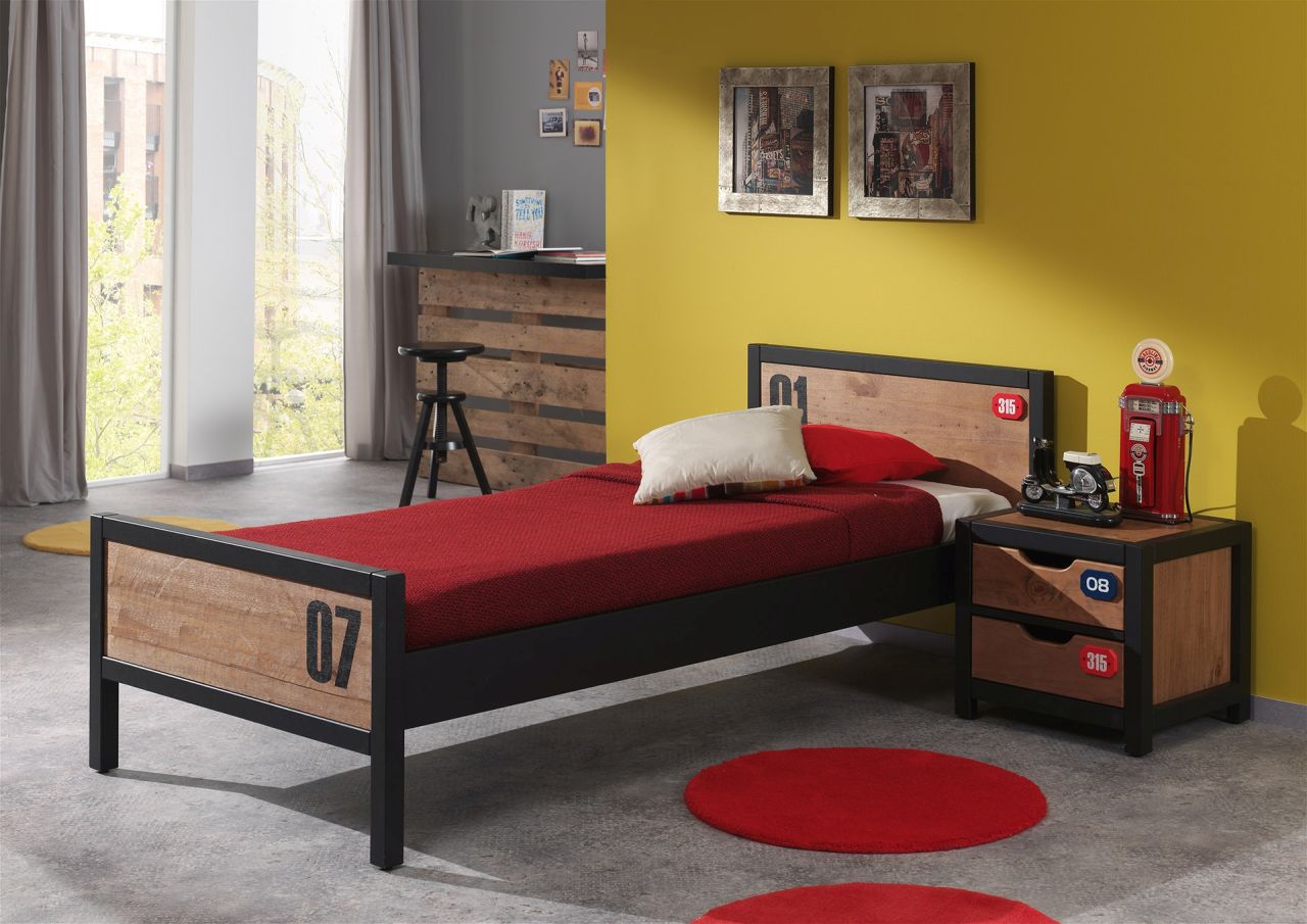 Set Bett 90x200 Lattenrost Nachttisch Konsole Kindermöbel Kinderbett Einzelbett