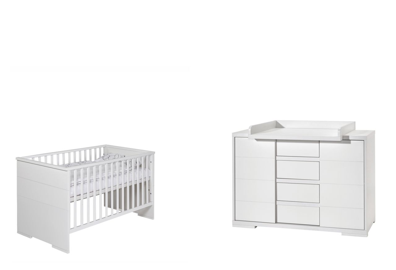 Set Kinderbett 70x140 Wickelkommode Umbauseiten Möbel Babyzimmer Weiß Schardt
