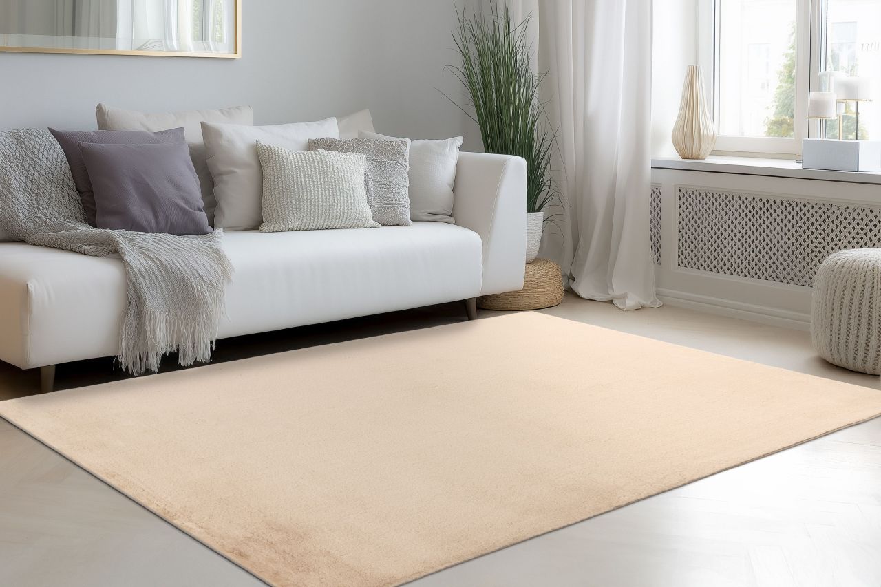 Teppich Höhe 23 mm Hochflorteppich rechteckig Beige Wohnzimmer 4 Größen