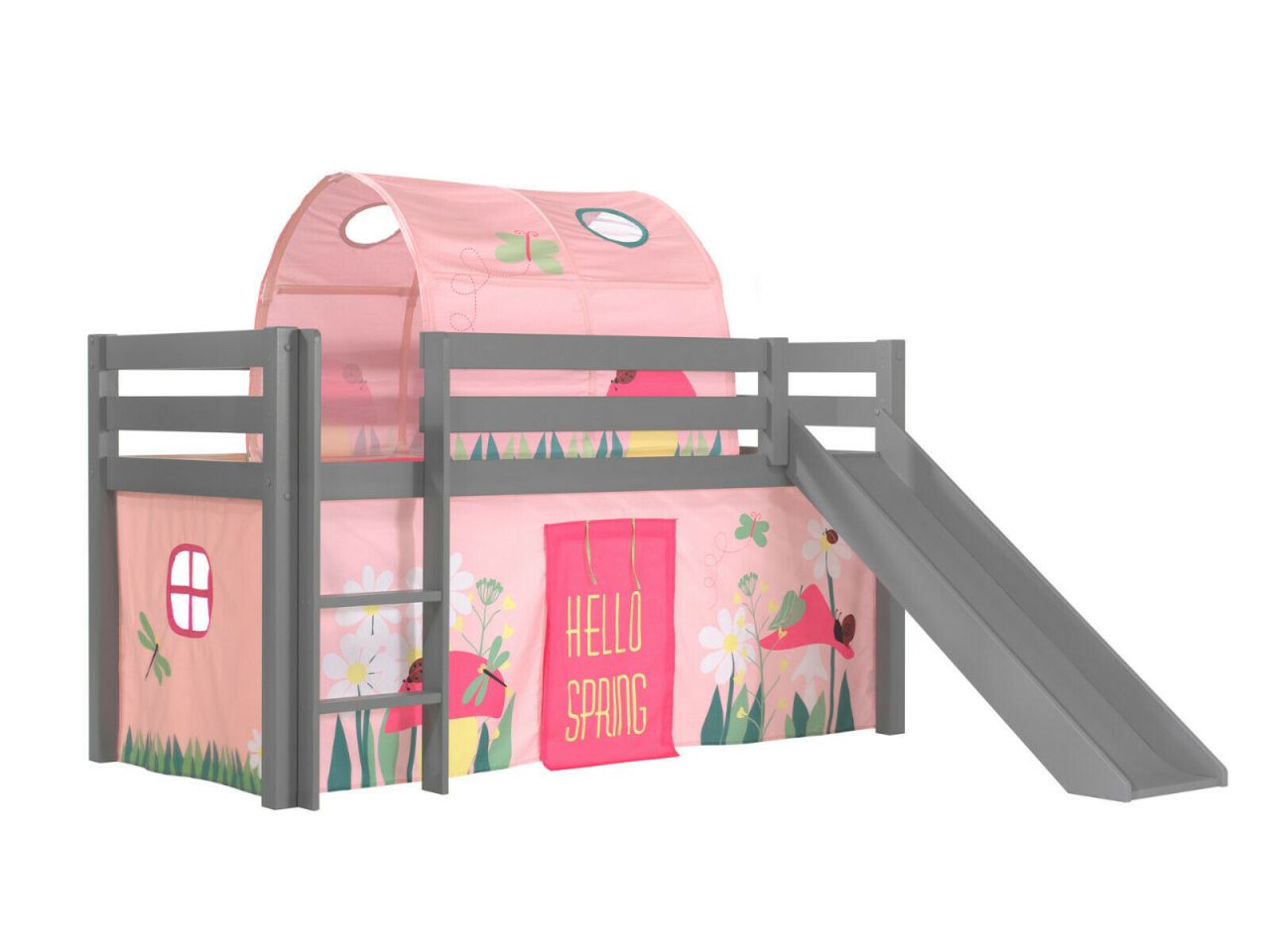 Vipack:Spielbett Pino mit Rutsche+Textilset+Tunnel -Jugend/Kinderbett Hochbett