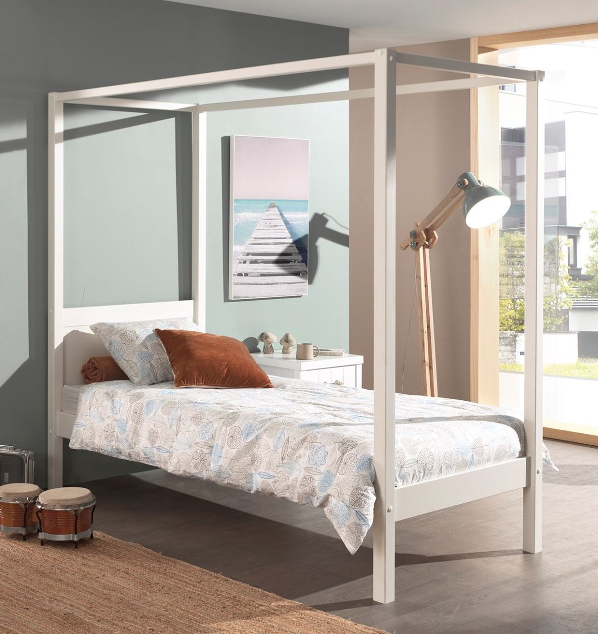 Vipack: Himmelbett 'PINO' 90x200 inkl. Lattenrost - Kinderbett Jugendbett - Weiß