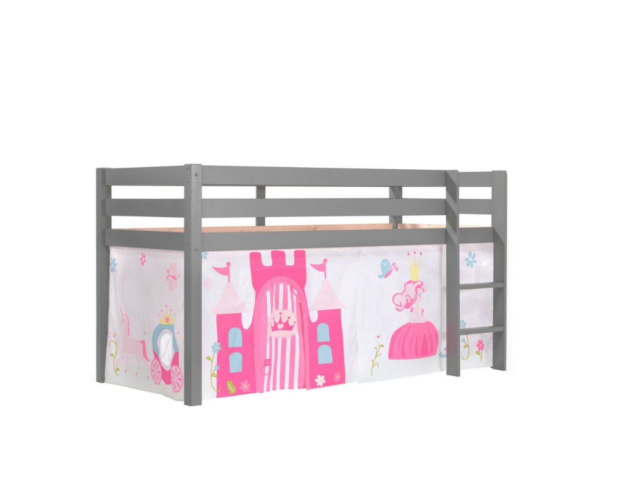 Vipack:Spielbett 'Pino' mit Textilset-Jugend/Kinderbett Hochbett Prinzessin Rosa