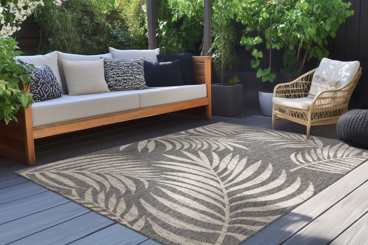 Teppich Höhe 5 mm Kurzflorteppich rechteckig Silber Indoor Outdoor 4 Größen